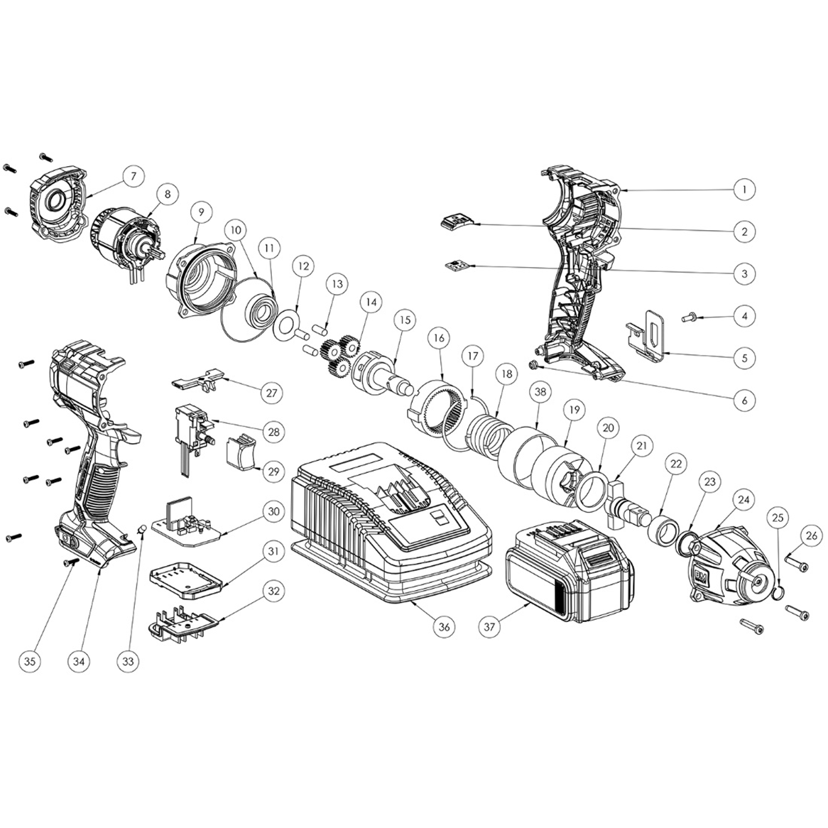 Ударный бесщеточный гайковерт, 2 АКБ (4 Ач), в кейсе GB-500-42