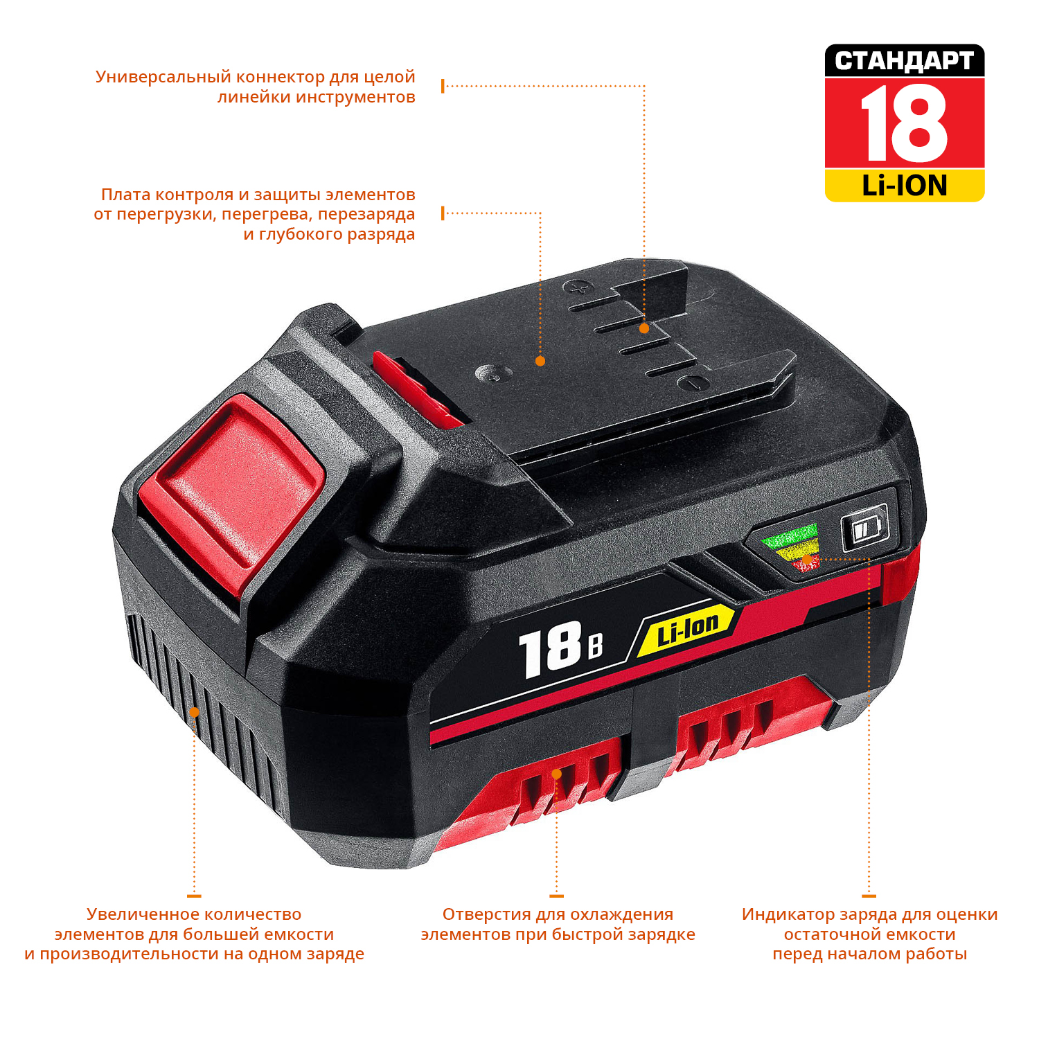 Аккумуляторная батарея Li-Ion, 18 В, C1 АКБ-18-3 С1